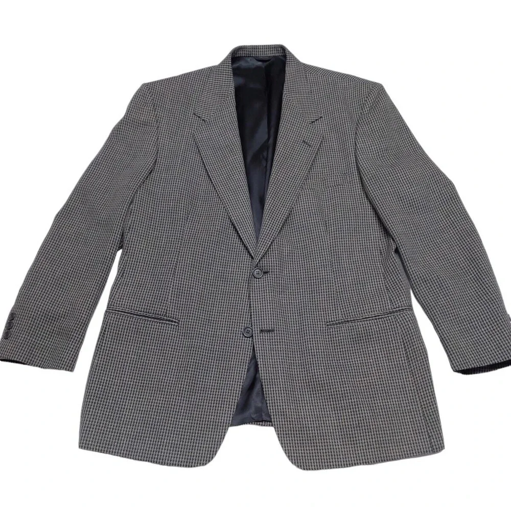 VTG Daniel Hechter Sport Coat Jacket Mens 44R Brown‎ Black Check USA Union Label
